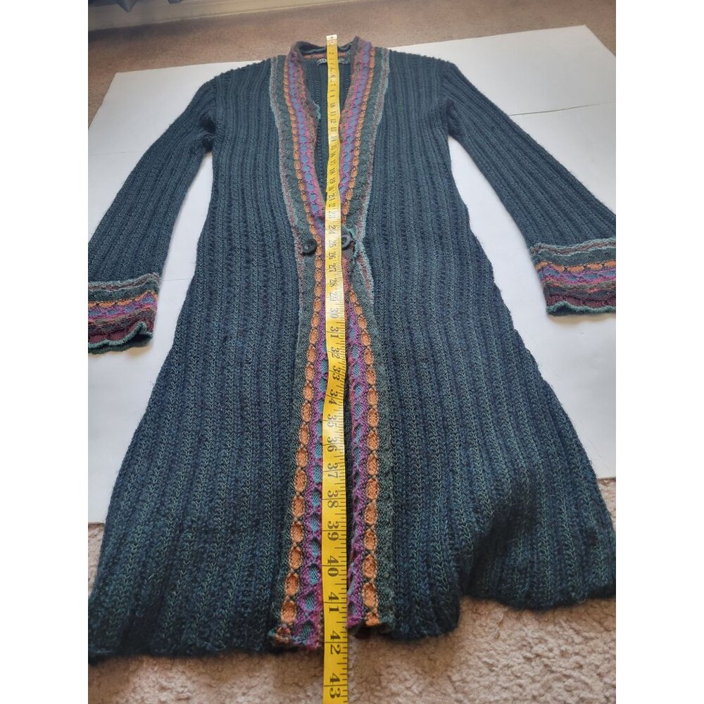 Peruvian Connection Hunter Green Long Duster Size S Bohemian Hippie Lagenlook - Picture 10 of 11